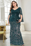 Abito mamma della sposa a paillettes nero collo a V taglia grande