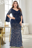 Abito mamma della sposa a paillettes nero collo a V taglia grande
