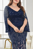 Abito mamma della sposa a paillettes nero collo a V taglia grande