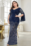 Abito mamma della sposa a paillettes nero collo a V taglia grande