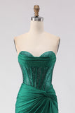 Vestito da Cerimonia lungo con corsetto di perline verde scuro