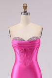 Abito da Cerimonia con perline e corsetto Sweetheart Fucsia Mermaid