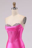 Abito da Cerimonia con perline e corsetto Sweetheart Fucsia Mermaid