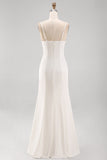 Abito lungo da sposa a sirena di raso con spalline bianche