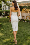 Abito da sposa Midi bodycon senza spalline in pizzo bianco con cerniera posteriore