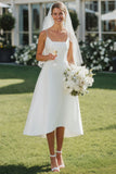 Abito da sposa a spalline spaghetti bianche Midi A Line