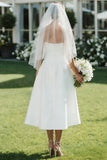 Abito da sposa a spalline spaghetti bianche Midi A Line