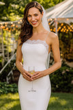 Abito da sposa Midi con spalline in pizzo bianco