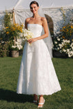 Abito da sposa lungo senza spalline in Pizzo Bianco A Line