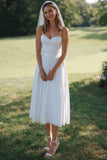 Abito da sposa Midi con spalline spaghetti bianche in pizzo A Line
