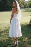 Abito da sposa Midi con spalline spaghetti bianche in pizzo A Line