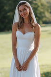 Abito da sposa Midi con spalline spaghetti bianche in pizzo A Line