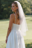 Abito da sposa Midi con spalline spaghetti bianche in pizzo A Line