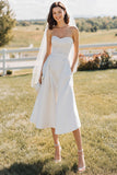 Abito da sposa A Line bianco in pizzo senza spalline