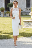 Abito da sposa Midi in raso bianco in pizzo