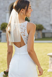 Abito da sposa Midi in raso bianco in pizzo