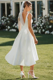 Abito da sposa in raso Midi in Pizzo bianco a linea
