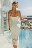 Abito da sposa con spalline spaghetti in pizzo bianco a guaina