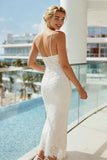 Pizzo con spalline spalle Abito da sposa bianco a guaina