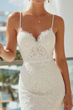 Pizzo con spalline spalle Abito da sposa bianco a guaina