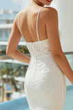 Pizzo con spalline spalle Abito da sposa bianco a guaina