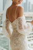 Abito da sposa lungo con spalla fredda in pizzo albicocca e maniche