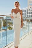 Abito da sposa Midi con spalline spaghetti in pizzo avorio