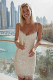 Abito da sposa bodycon con spalline avorio sparsicato con paillettes