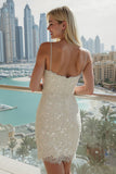 Abito da sposa bodycon con spalline avorio sparsicato con paillettes