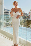 Abito lungo da sposa con spalline in pizzo con spalline avorio