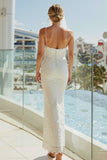 Abito lungo da sposa con spalline in pizzo con spalline avorio