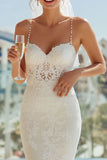 Abito lungo da sposa con spalline in pizzo con spalline avorio