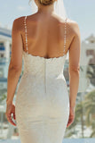 Abito lungo da sposa con spalline in pizzo con spalline avorio