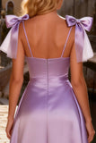 Abito da Cerimonia in raso viola chiaro High Low A Line con paillettes