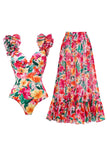 Costume da bagno a 2 pezzi con volant in fiore rosso