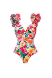 Costume da bagno a 2 pezzi con volant in fiore rosso