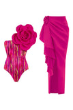 Costume da bagno 3D Fuchsia a due pezzi con vestito da spiaggia a una spalla