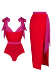 Costume da bagno rosso a 2 pezzi con spalline spaghetti e abito da spiaggia