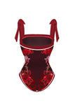 Costume da bagno a due pezzi con spalline nere rosse e copertura