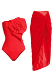 Costume rosso senza spalline a 2 pezzi con copertura