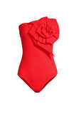 Costume rosso senza spalline a 2 pezzi con copertura