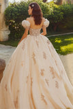 Principessa Blush Ball Gown Off la spalla tulle Quinceanera Dress con applique