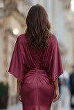 Abito della madre della sposa con scerone in chiffon borgogna e maniche