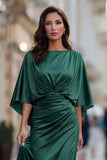 Abito della madre della sposa con scerone in chiffon borgogna e maniche