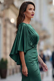 Abito della madre della sposa con scerone in chiffon borgogna e maniche