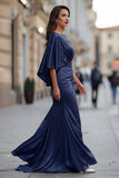 Abito della madre della sposa con scerone in chiffon borgogna e maniche