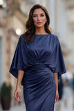 Abito della madre della sposa con scerone in chiffon borgogna e maniche