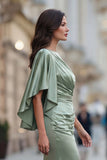 Abito Madre della Sposa in raso verde salvia con manica mezza
