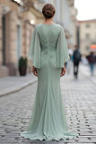 Abito di Madre della Sposa in Chiffon Verde Salvia con Frusci della Madre della Sposa