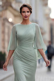Abito di Madre della Sposa in Chiffon Verde Salvia con Frusci della Madre della Sposa